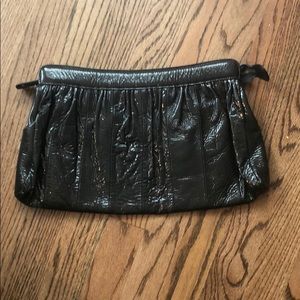Goldenbleu Charcoal Patent Clutch with Zip Top